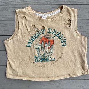 Recycled Threads Women’s Tank Top Tan Crop Distressed Desert Dreams Cactus S